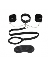 Чёрный ошейник с наручниками и поводком Collar Cuffs   Leash Set - Lux Fetish - купить с доставкой в Саранске