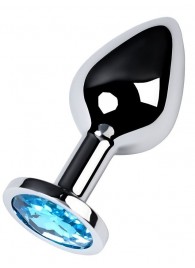 Серебристая конусовидная анальная пробка с голубым кристаллом - 8 см. - ToyFa - купить с доставкой в Саранске