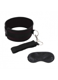 Черный ошейник с длинным поводком Collar and Leash Set - Lux Fetish - купить с доставкой в Саранске