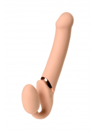Телесный безремневой вибрострапон Vibrating Bendable Strap-On L - Strap-on-me - купить с доставкой в Саранске