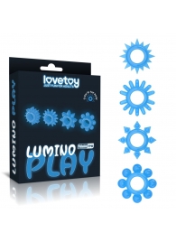 Набор из 4 голубых, светящихся в темноте эрекционных колец Lumino Play - Lovetoy - в Саранске купить с доставкой