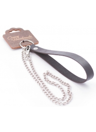 Серебристый металлический поводок с кожаной черной ручкой - 80 см. - Crazy Handmade - купить с доставкой в Саранске