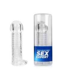 Прозрачная рельефная насадка-реалистик с петлей для мошонки - 13,5 см. - Sex Expert - в Саранске купить с доставкой