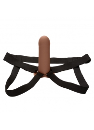 Коричневый фаллопротез из силикона Extension with Harness - 15,75 см. - California Exotic Novelties - купить с доставкой в Саранске