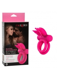 Розовое эрекционное виброкольцо Silicone Rechargeable Dual Butterfly Ring - California Exotic Novelties - в Саранске купить с доставкой