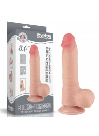 Телесный фаллоимитатор 8 Sliding Skin Dual Layer Dong на присоске - 20 см. - Lovetoy