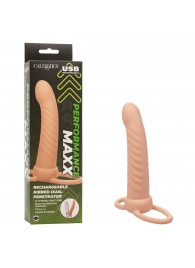 Телесная насадка для двойного проникновения Rechargeable Ribbed Dual Penetrator с вибрацией - California Exotic Novelties - купить с доставкой в Саранске