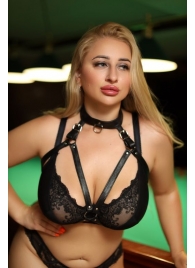 Черная кожаная сбруя с ошейником plus size из нежной кожи - БДСМ Арсенал - купить с доставкой в Саранске