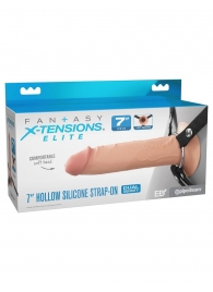 Телесный полый страпон на черных ремнях Hollow Silicone Strap-on - 17,8 см. - Pipedream - купить с доставкой в Саранске