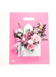 Розовый пакет с цветочным принтом и вырубной ручкой (40х31 см) - Сима-Ленд - купить с доставкой в Саранске