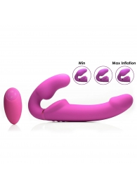 Розовый безремневой страпон с вибрацией и функцией расширения Inflatable Ergo-Fit Strapless Strap-On - XR Brands - купить с доставкой в Саранске