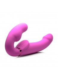 Розовый безремневой страпон с вибрацией и функцией расширения Inflatable Ergo-Fit Strapless Strap-On - XR Brands - купить с доставкой в Саранске