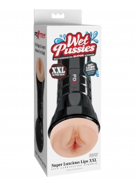 Телесный мастурбатор-вагина в черной колбе Super Luscious Lips XXL - Pipedream - в Саранске купить с доставкой