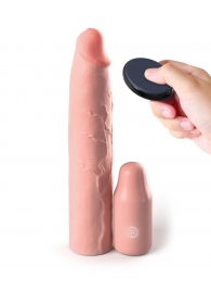 Телесная вибронасадка на член 3  Vibrating Mega X-tension with Remote - 22,9 см. - Pipedream - в Саранске купить с доставкой