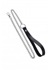 Поводок с ручкой из черной натуральной кожи и карабином для ошейника - Pecado - купить с доставкой в Саранске