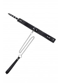 Кожаный двухслойный ошейник с белой строчкой и поводком - Pecado - купить с доставкой в Саранске