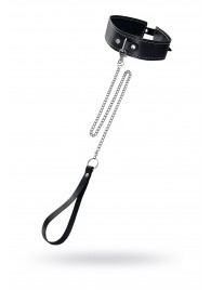 Кожаный двухслойный ошейник с белой строчкой и поводком - Pecado - купить с доставкой в Саранске