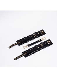 Черный кожаные оковы с узорами и золотистой фурнитурой - Crazy Handmade - купить с доставкой в Саранске