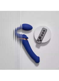 Синий безремневой страпон Multi Orgasm Bendable Strap-On size L с клиторальной стимуляцией - Strap-on-me - купить с доставкой в Саранске