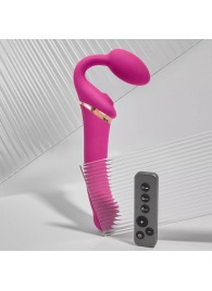 Ярко-розовый безремневой страпон Multi Orgasm Bendable Strap-On size L с клиторальной стимуляцией - Strap-on-me - купить с доставкой в Саранске
