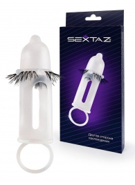 Эластичная насадка на пенис с подхватом мошонки и стимулирующими «ресничками» - Sextaz - в Саранске купить с доставкой