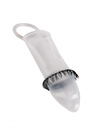 Закрытая насадка на пенис с подхватом мошонки и стимулирующими «ресничками» - Sextaz - в Саранске купить с доставкой