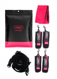 Черно-розовый эротический набор: фиксатор, оковы, наручники, повязка - Erokay - купить с доставкой в Саранске