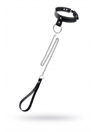 Черный узкий однослойный ошейник с серебристым поводком-цепочкой - Pecado - купить с доставкой в Саранске