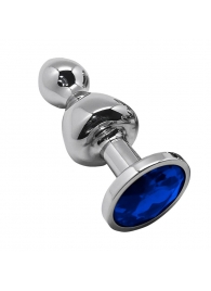 Серебристая анальная втулка Wooomy Lollypop L с синим кристаллом - 10,5 см. - Adrien Lastic