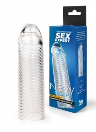 Прозрачная закрытая насадка на пенис с ребрышками - 16 см. - Sex Expert - в Саранске купить с доставкой