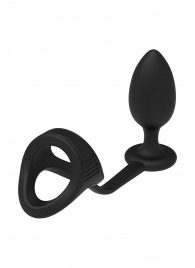 Черное эрекционное кольцо с анальной пробкой Cockstrap With Anal Plug - Dream Toys - в Саранске купить с доставкой