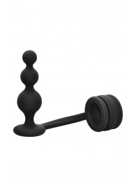 Черное эрекционное кольцо с анальной елочкой Cockring With Beaded Anal Plug - Dream Toys - в Саранске купить с доставкой