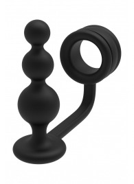 Черное эрекционное кольцо с анальной елочкой Cockring With Beaded Anal Plug - Dream Toys - в Саранске купить с доставкой
