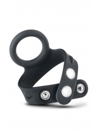 Черное эрекционное кольцо с подхватом мошонки на кнопках VS6 - Blush Novelties - в Саранске купить с доставкой