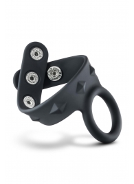 Черное эрекционное кольцо с подхватом мошонки на кнопках VS6 - Blush Novelties - в Саранске купить с доставкой