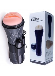 Телесный мастурбатор-вагина в черной колбе с вибрацией - Boys of Toys - в Саранске купить с доставкой