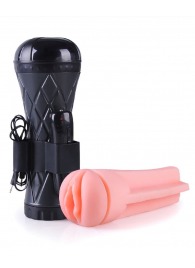 Телесный мастурбатор-вагина в черной колбе с вибрацией - Boys of Toys - в Саранске купить с доставкой