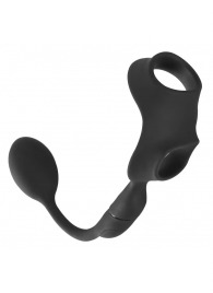 Черное виброкольцо с анальной пробкой Cock Ring with RC Butt Plug - Orion - в Саранске купить с доставкой
