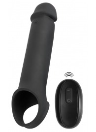 Черная вибронасадка для пениса с хомутом для мошонки и пультом ДУ Remote Controlled Penis Extension - Orion - в Саранске купить с доставкой