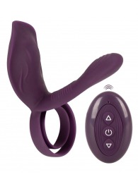 Фиолетовая насадка на член с клиторальным отростком и пультом ДУ RC Couple’s Vibrator 2 - Orion - в Саранске купить с доставкой
