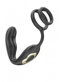 Черная анальная пробка с вращением и эрекционными кольцами - Ibiza - в Саранске купить с доставкой