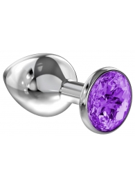 Малая серебристая анальная пробка Diamond Purple Sparkle Small с фиолетовым кристаллом - 7 см. - Lola Games - купить с доставкой в Саранске