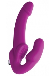 Ярко-розовый безремневой вибрострапон Evoke Vibrating Strapless Silicone Strap-on Dildo - XR Brands - купить с доставкой в Саранске