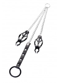 Черно-серебристые зажимы для сосков с кольцом для пениса TOYFA Metal - ToyFa - купить с доставкой в Саранске