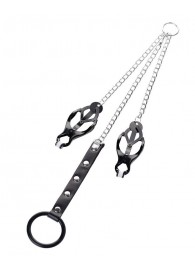 Черно-серебристые зажимы для сосков с кольцом для пениса TOYFA Metal - ToyFa - купить с доставкой в Саранске