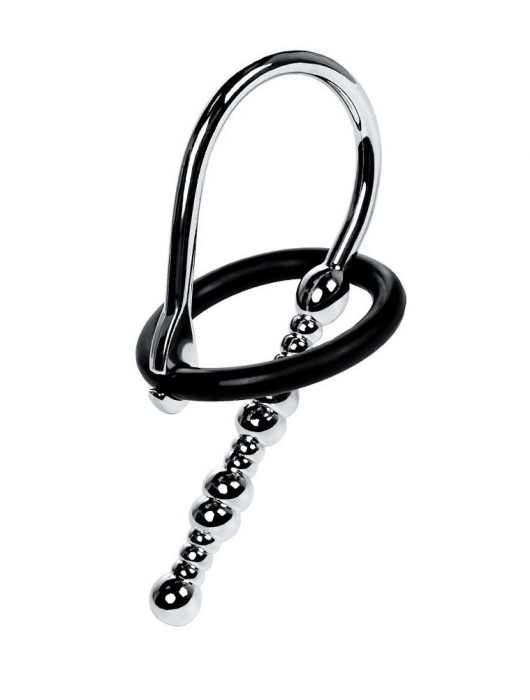 Серебристый уретральный плаг-бусины TOYFA Metal с мягким фиксириющим кольцом - ToyFa - купить с доставкой в Саранске