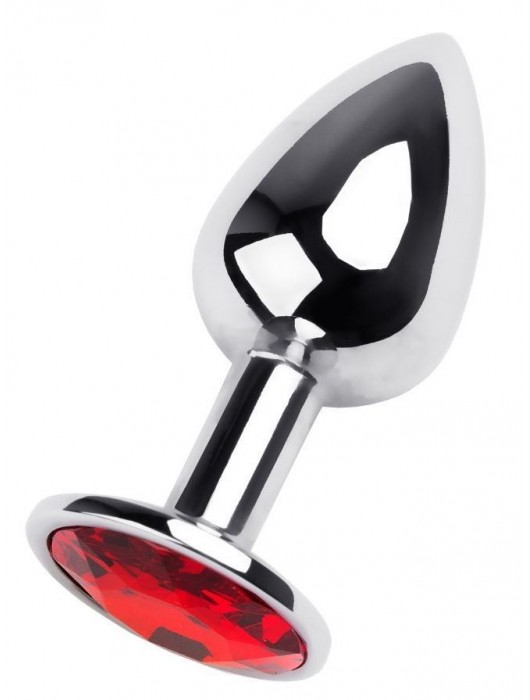 Маленькая коническая серебристая анальная пробка с красным кристаллом - 7 см. - ToyFa - купить с доставкой в Саранске