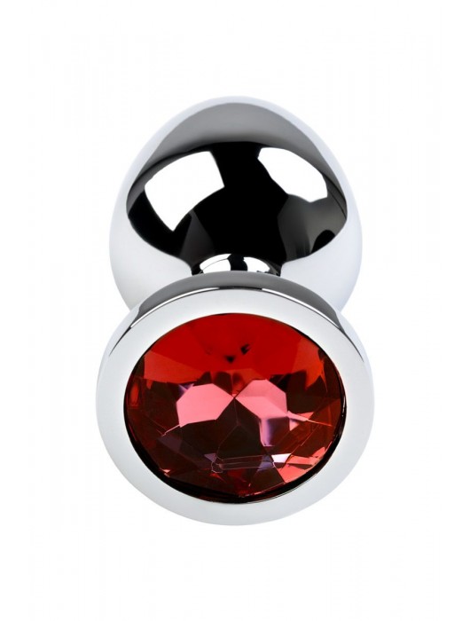 Серебристая коническая анальная пробка с красным кристаллом - 8 см. - ToyFa - купить с доставкой в Саранске