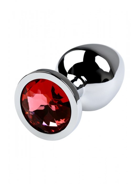 Серебристая коническая анальная пробка с красным кристаллом - 8 см. - ToyFa - купить с доставкой в Саранске