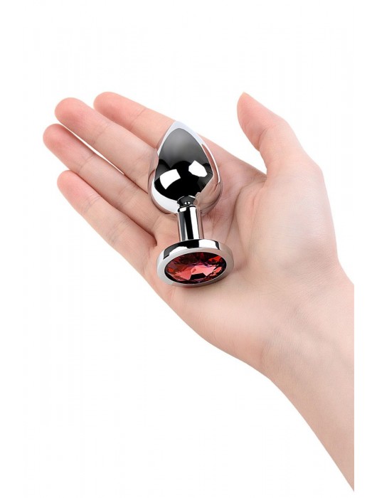 Серебристая коническая анальная пробка с красным кристаллом - 8 см. - ToyFa - купить с доставкой в Саранске